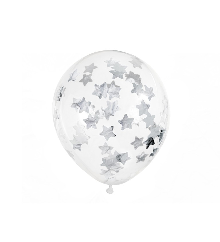 Latexové balónky 30 cm stříbrné hvězdy, 6 ks
