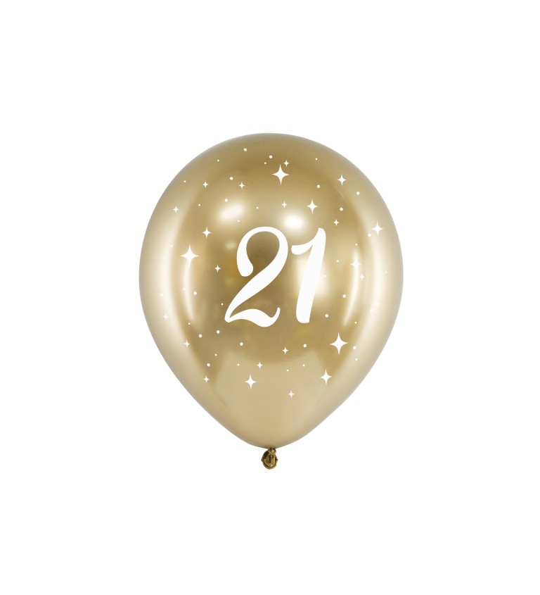 Latexové balónky 30 cm číslo 21, zlaté, 6 ks