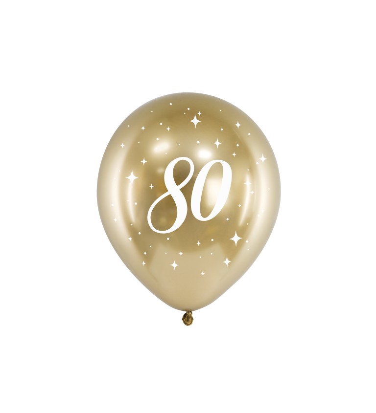 Latexové balónky 30 cm číslo 80, zlaté,6 ks