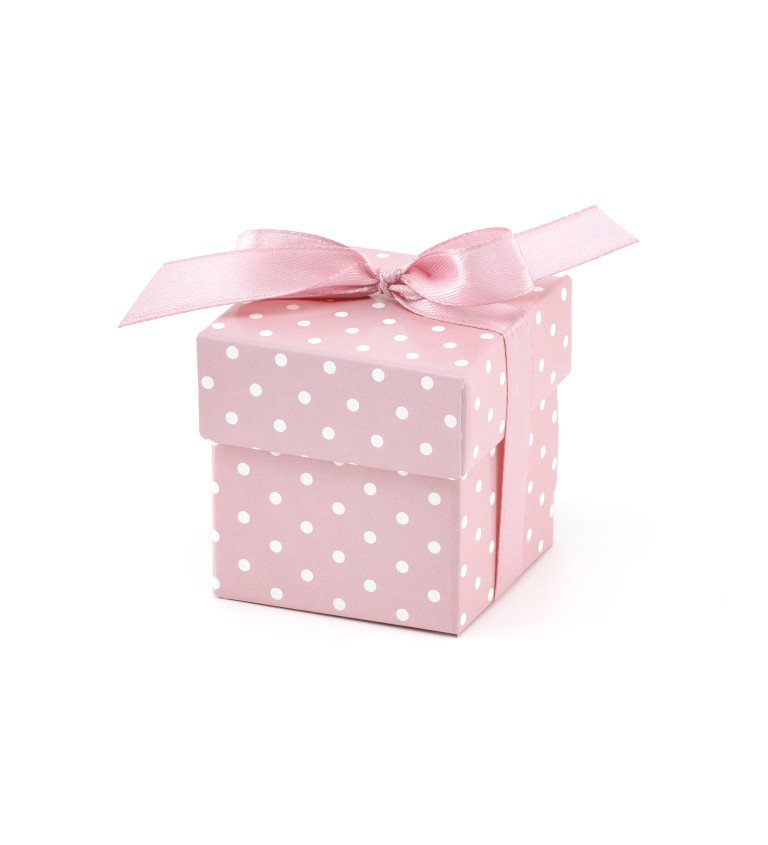 Růžová dárková krabička - puntíky