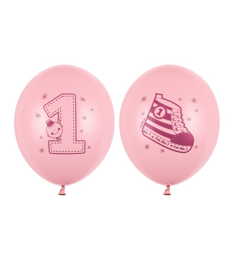 Latexové balónky 30 cm 1.narozeniny, růžové, 10 ks