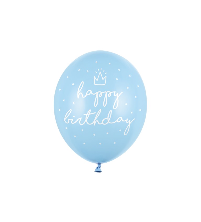 Latexové balónky 30 cm modré, Happy Birthday, 6 ks