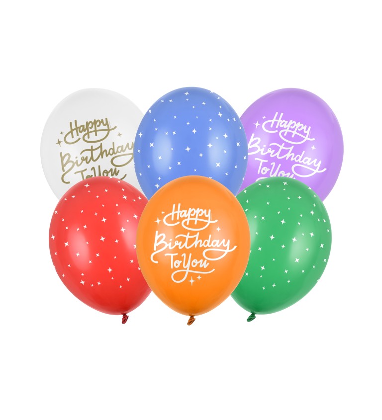 Latexové balónky 30 cm Happy birthday, mix, 6 ks