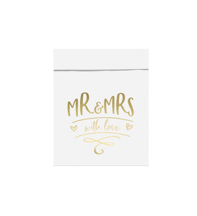 Svatební taštičky papírové Mr&Mrs - bílé