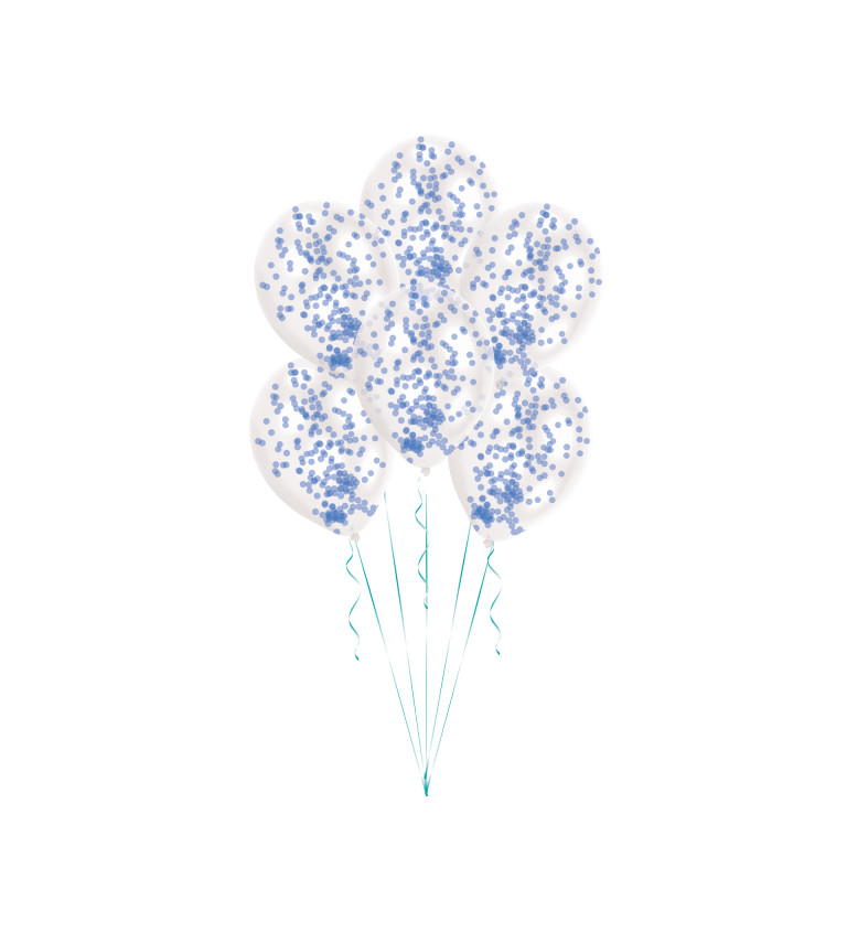 Latexové průhledné balónky - modré konfety