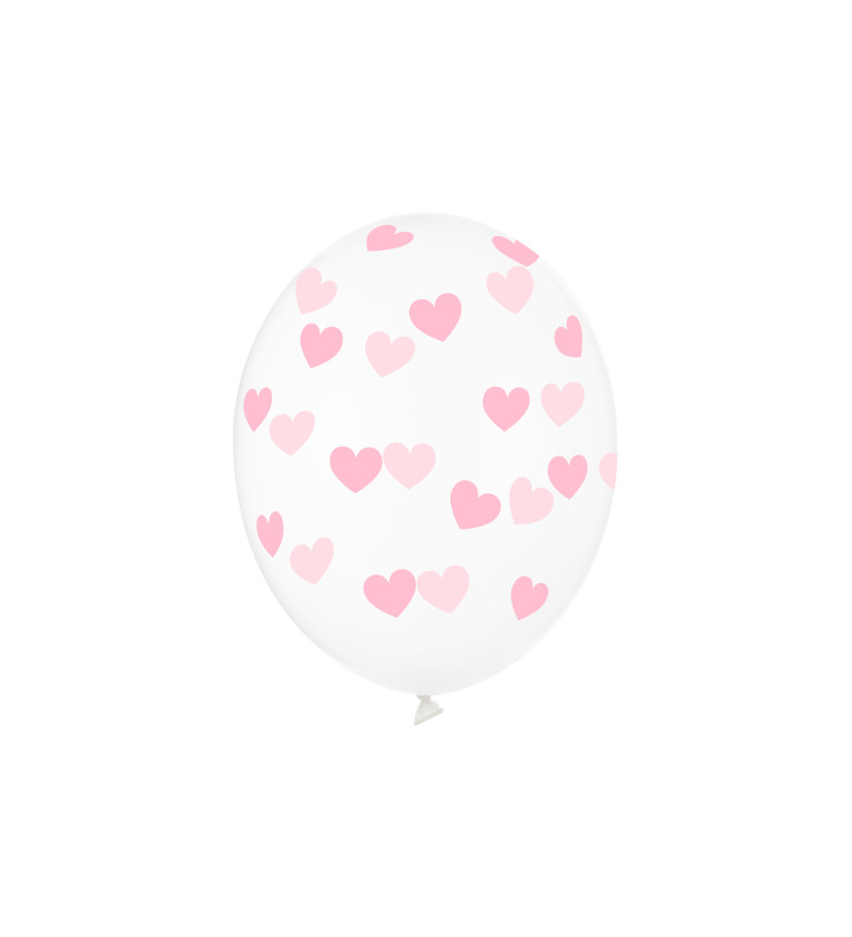 Balónek s potiskem - růžová srdíčka - 6 ks