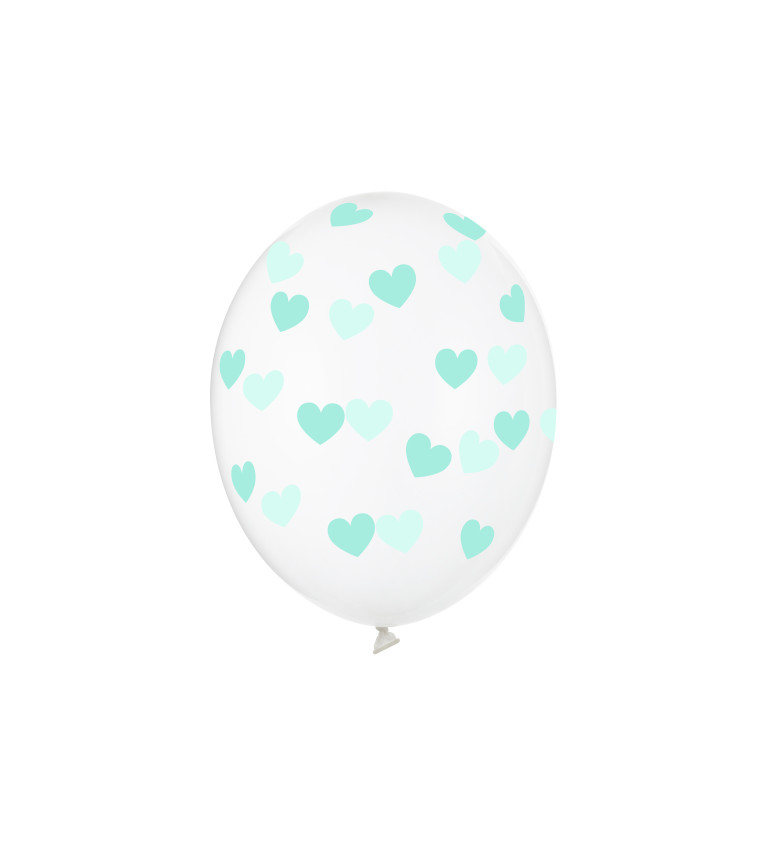 Latexové balónky 30 cm mintová srdce, 6 ks