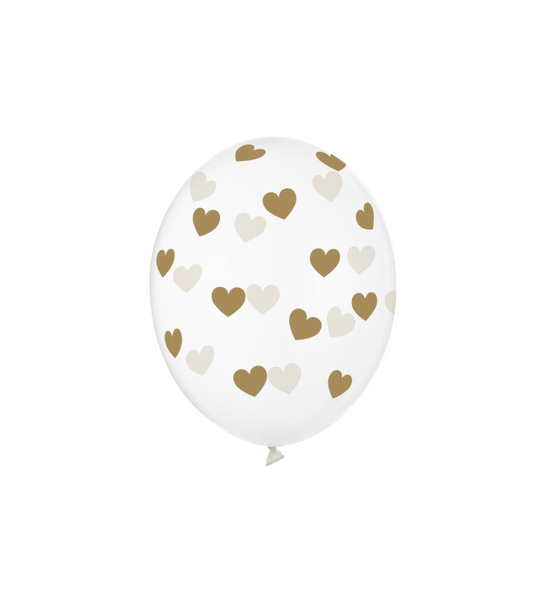 Latexové balónky 30 cm zlatá srdce, 6 ks