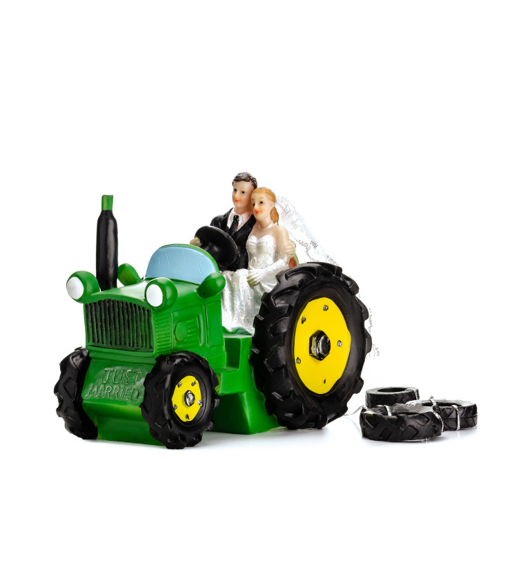 Dekorace na dort - novomanželé na traktoru