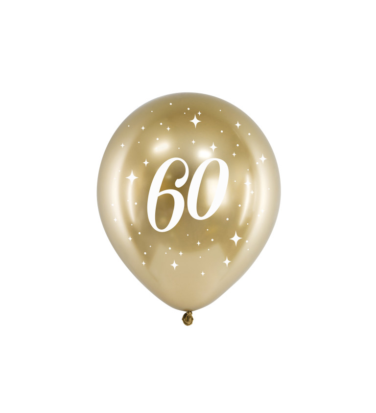 Latexové balónky 30 cm číslo 60, zlaté,6 ks