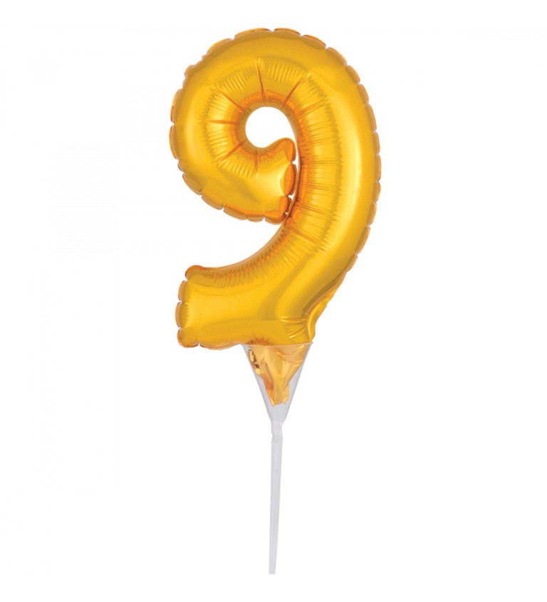 Fóliový balónek číslo 9, zlatý do dortu