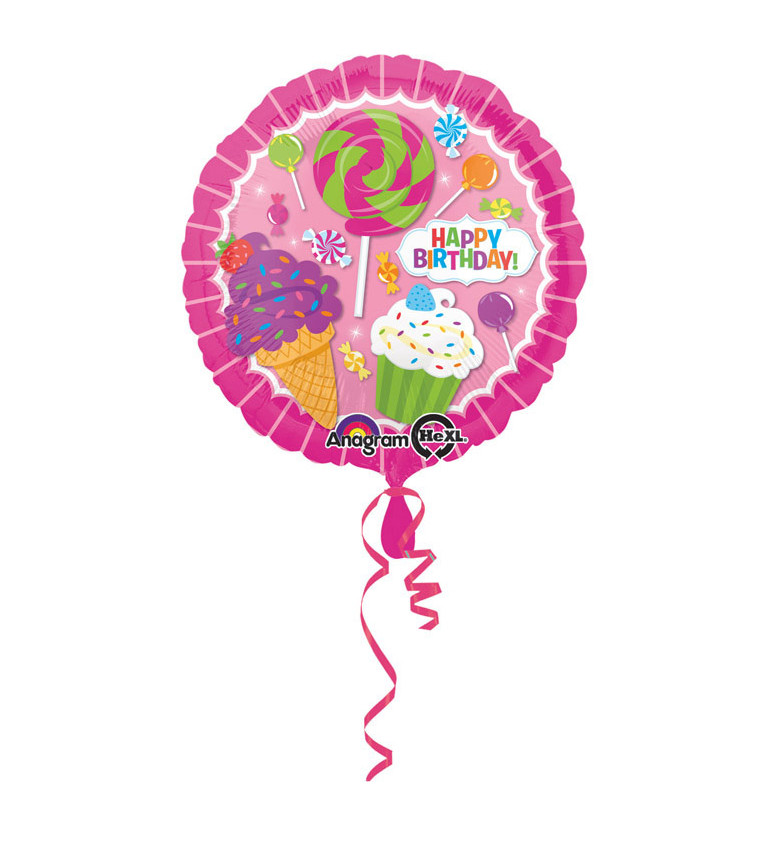 Růžový balón - Happy Birthday