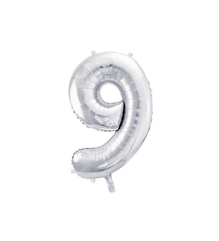 Fóliový balónek číslo 9, stříbrný