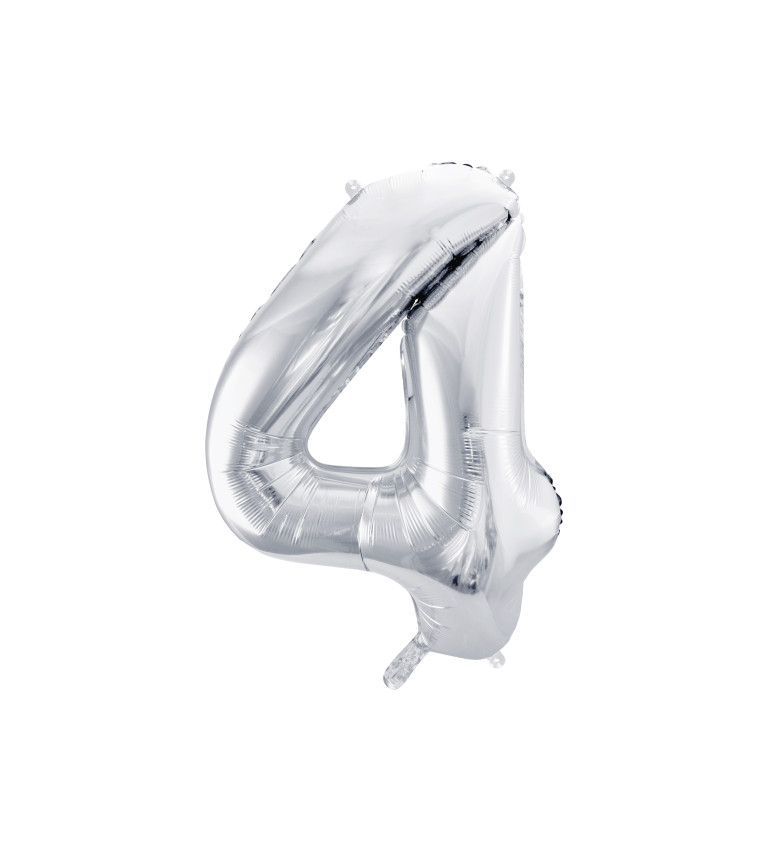 Fóliový balónek 4, stříbrný, 86cm