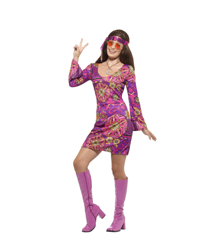 Dámský kostým - Růžové hippie šaty