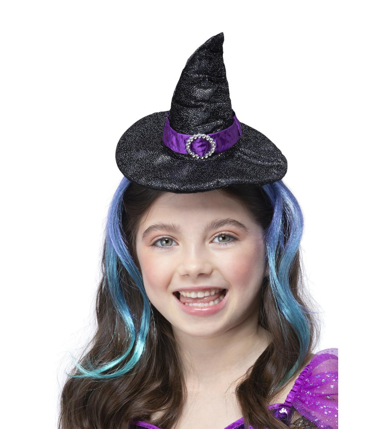 Čarodějnický klobouk se třpytkami a vlasy