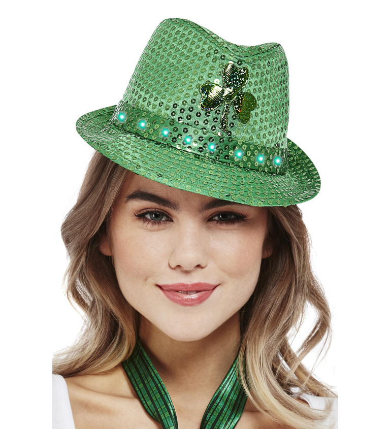 Zelený svítící flitrový klobouk