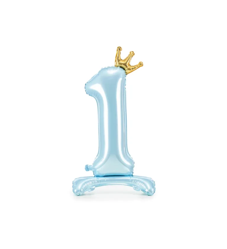 Fóliový balónek stojící číslo 1 s korunkou modrá