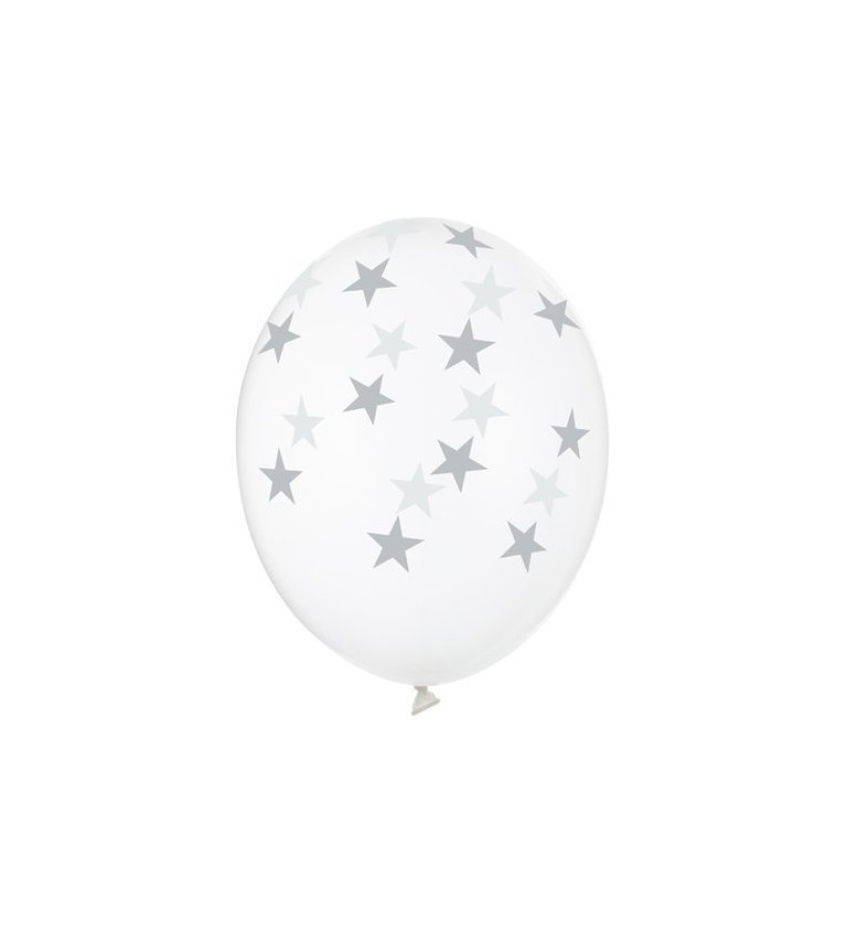 Latexové balónky 30 cm stříbrné hvězdičky, 6 ks