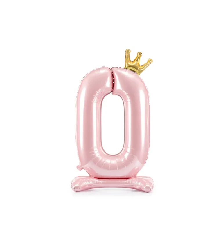 Fóliový balónek stojící číslo s korunkou 0, růžová, 84cm