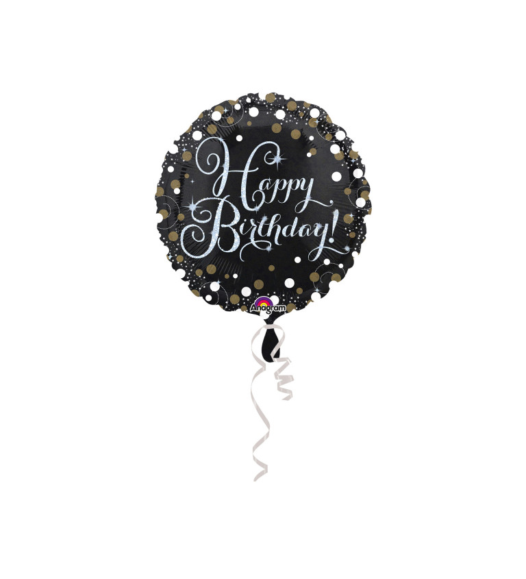 Happy Birthday - černý balónek