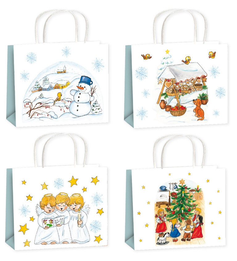 Dárková bílá taška - různé vzory, vánoční