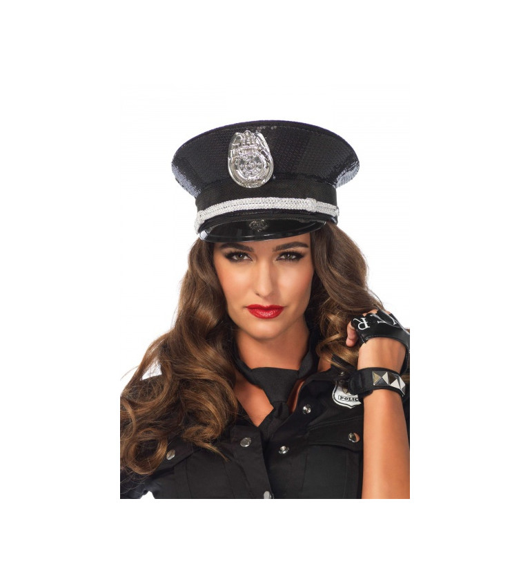 Policejní čepice s flitry a odznakem