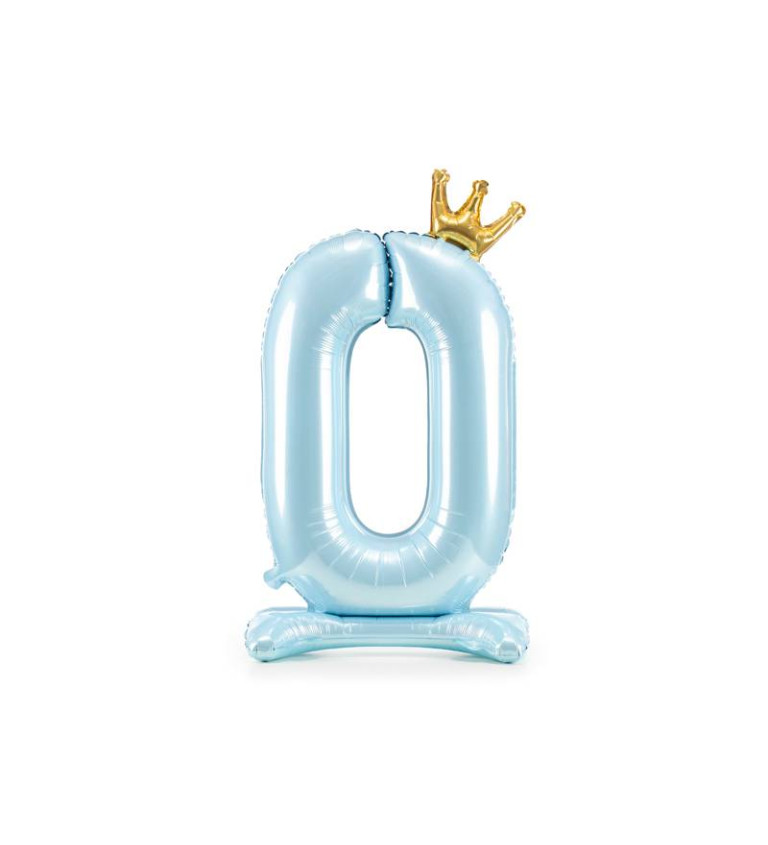 Fóliový balónek stojící číslo s korunkou 0, modrá, 84cm