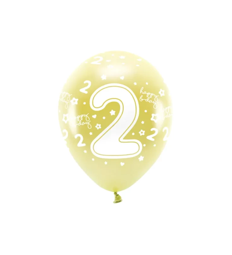 EKO Latexové balónky 33 cm číslo 2, zlaté, 6 ks