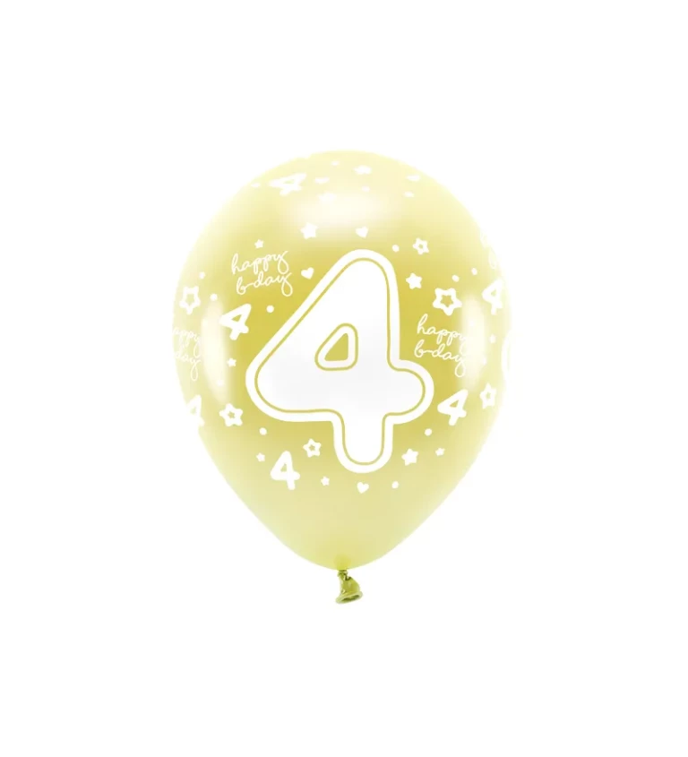 EKO Latexové balónky 33 cm číslo 4, zlaté, 6 ks