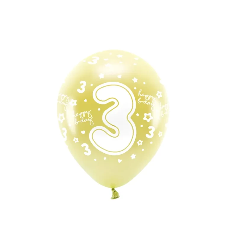 EKO Latexové balónky 33 cm číslo 3, zlaté, 6 ks