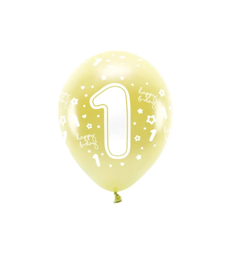 EKO Latexové balónky 33 cm číslo 1, světle zlaté, 6 ks