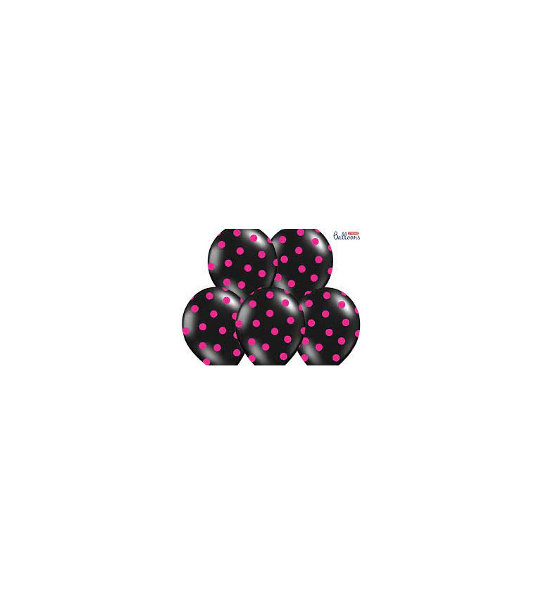 Latexové balónky 30 cm černé s puntíky, 50 ks