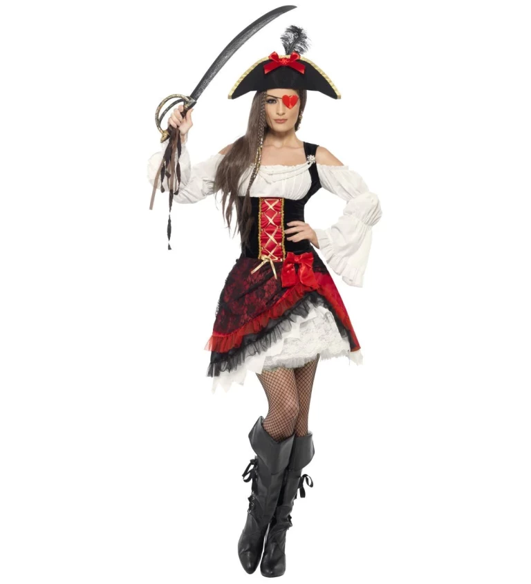 Dámský kostým - Pirátka - červený, glamorous