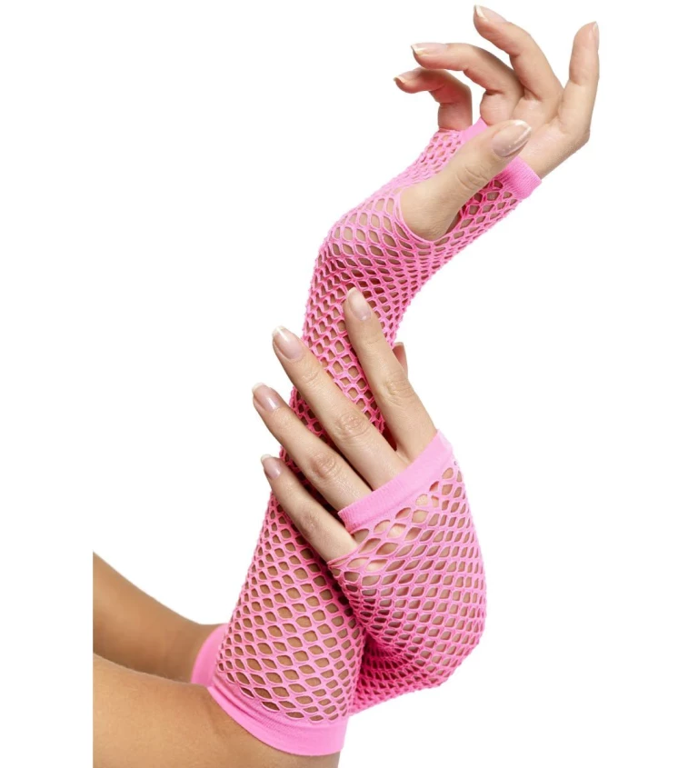 Dlouhé síťované rukavice - růžové
