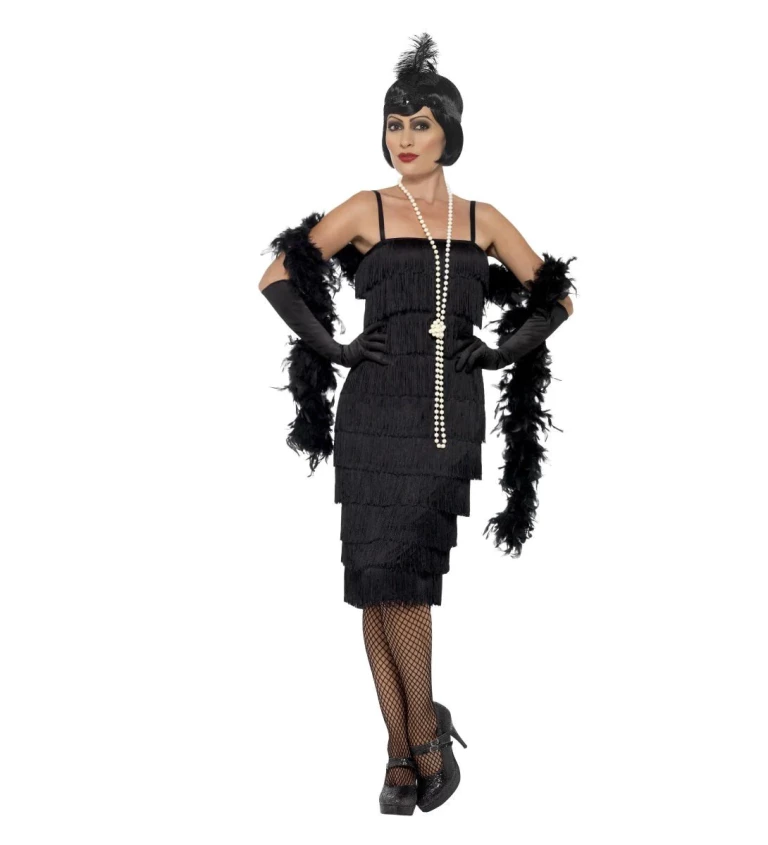 Dámský kostým - Třásňové retro šaty - černé
