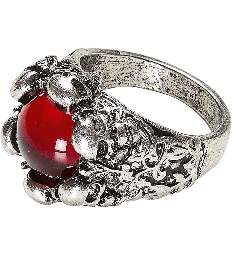 Prsten s lebkami a červeným drahokamem