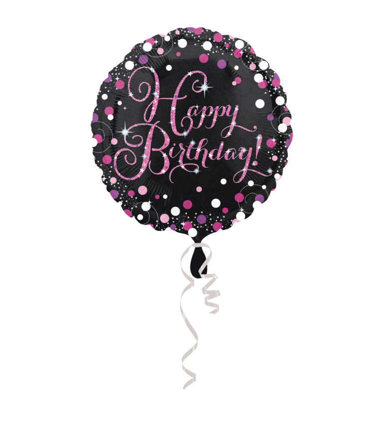 Balónek s růžovým nápisem Happy Birthday