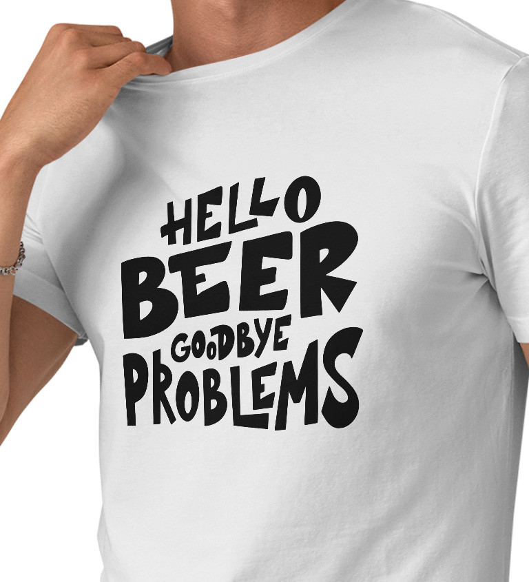 Pánské triko bílé - Hello beer goodbye problems