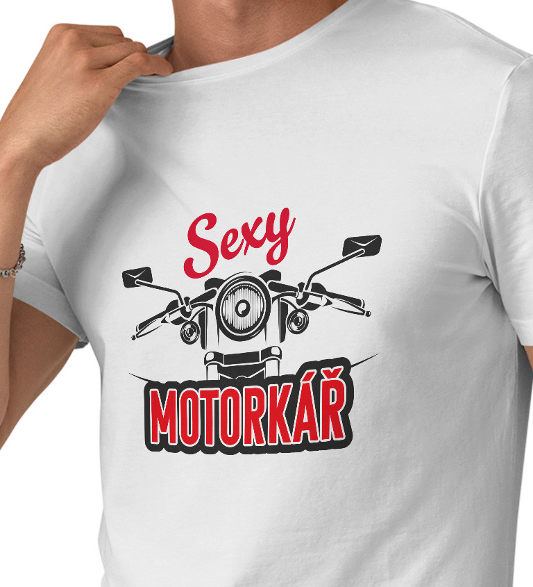 Pánské triko bílé - Sexy motorkář