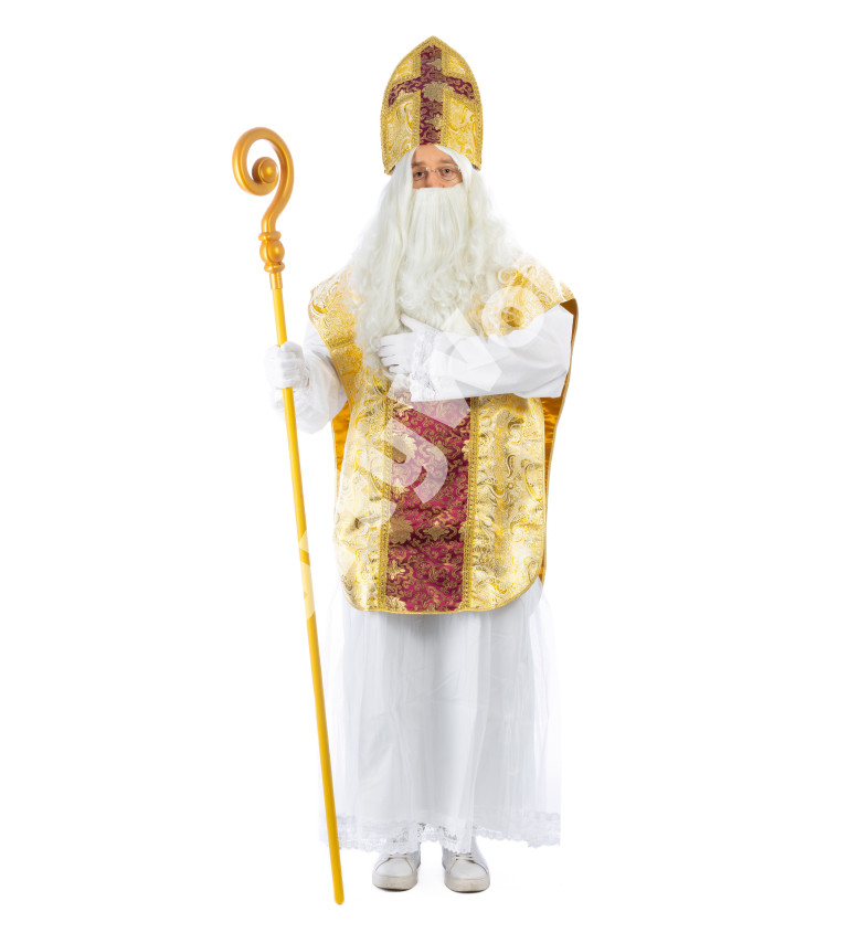 Pánský kostým - "Mikuláš bílo-zlatý deluxe"