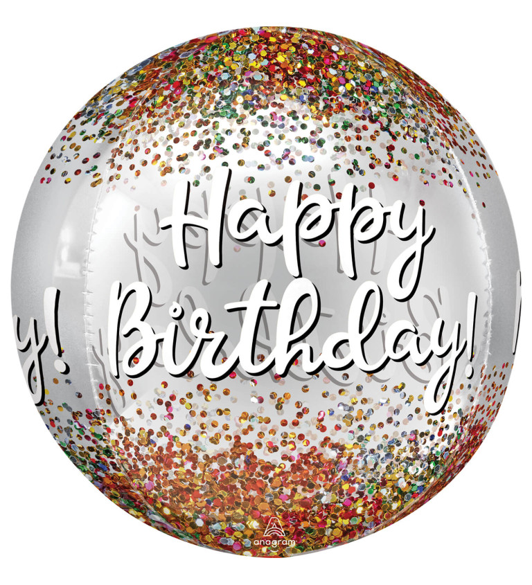 Fóliový balónek - Happy Birthday konfety
