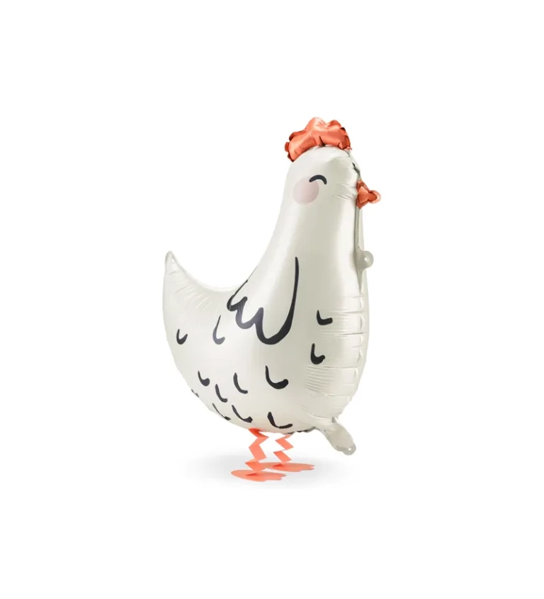 Chodící fóliový balónek bílá slepička 45 cm