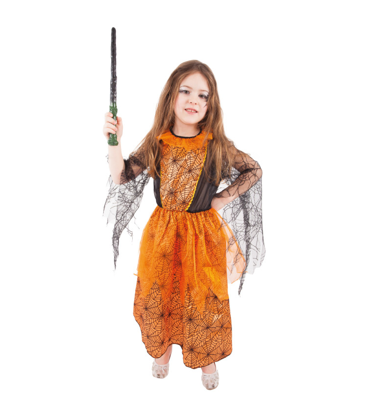 Dětský kostým - Čarodějka, černo-oranžová