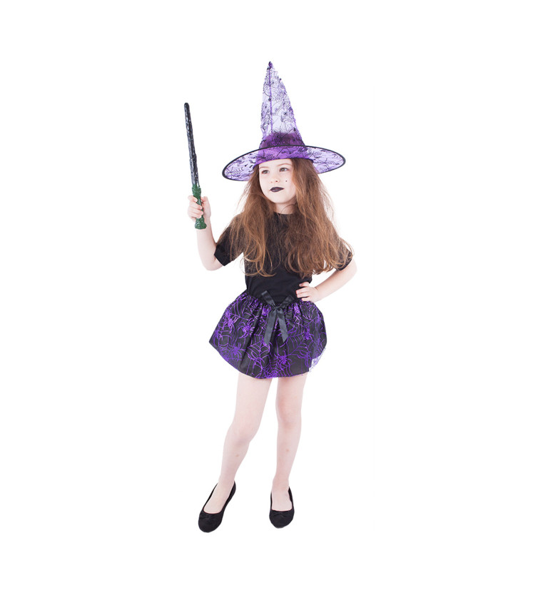 Dětská fialová sukýnka a klobouk - Čarodějka