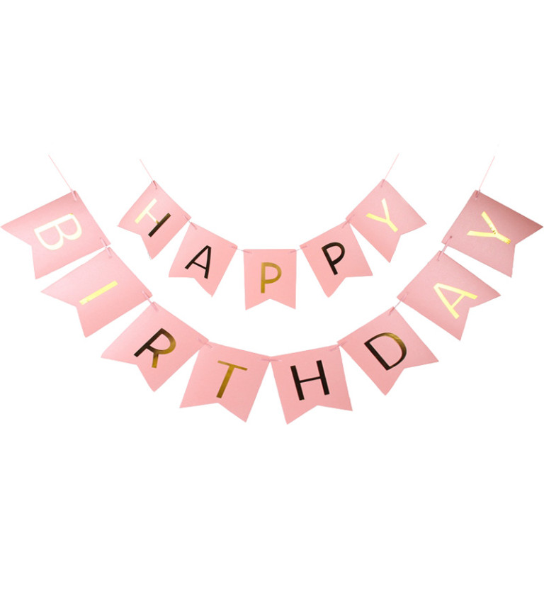 Happy birthday - banner růžový