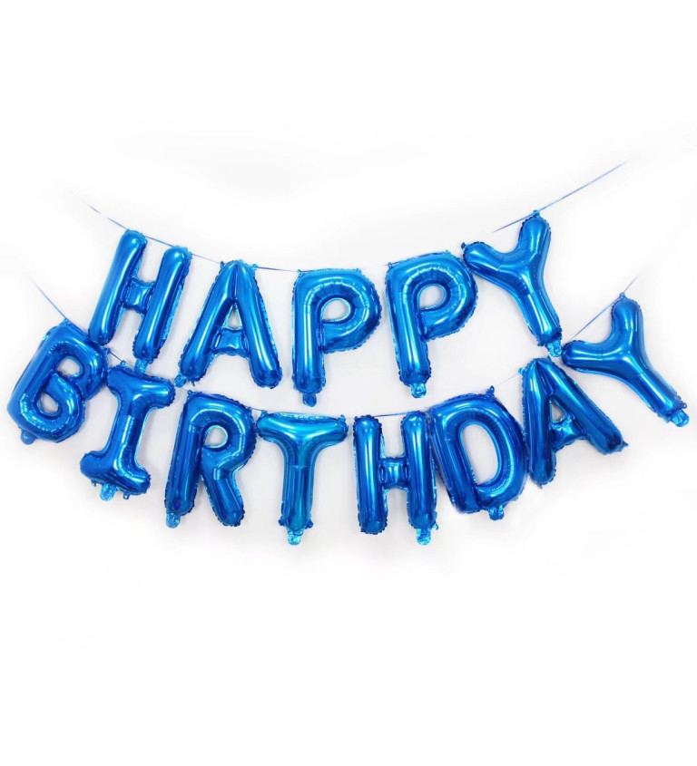 Fóliový balónek - Happy birthday nápis modrý