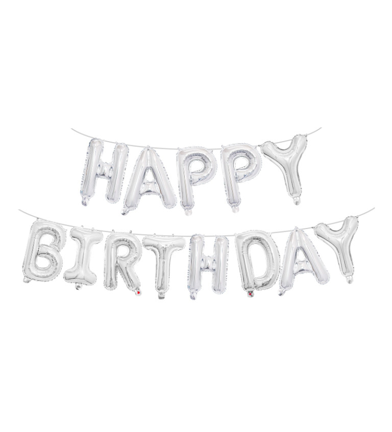 Fóliový balónek-  Happy birthday nápis stříbrný