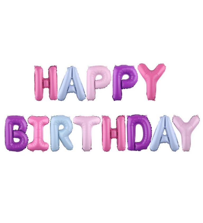 Fóliový balónek - Happy birthday nápis fialovo-růžový