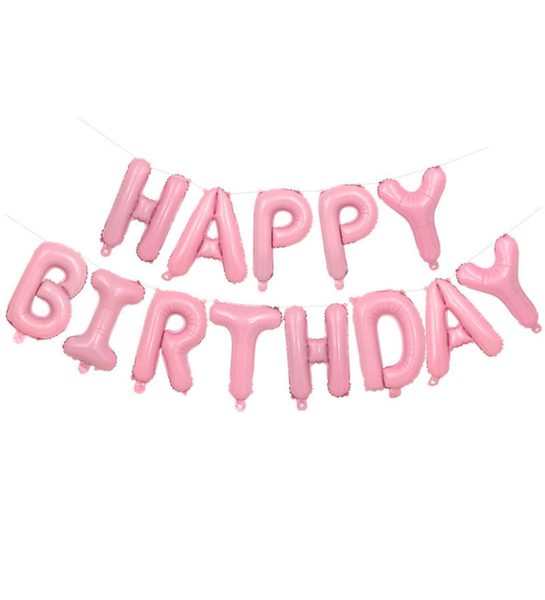 Fóliový balónek - Happy birthday nápis růžový